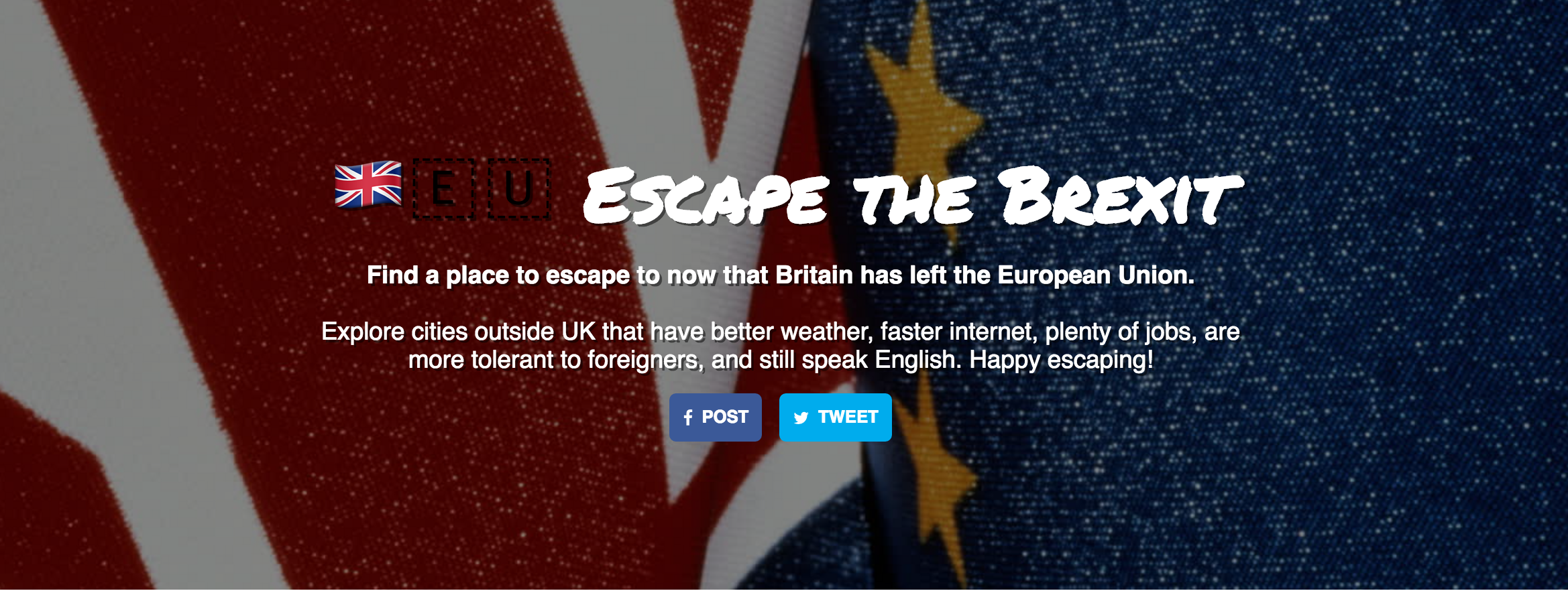 El web Escape the Brexit és molt similar en aspecte i funcionalitat a Nomadlist