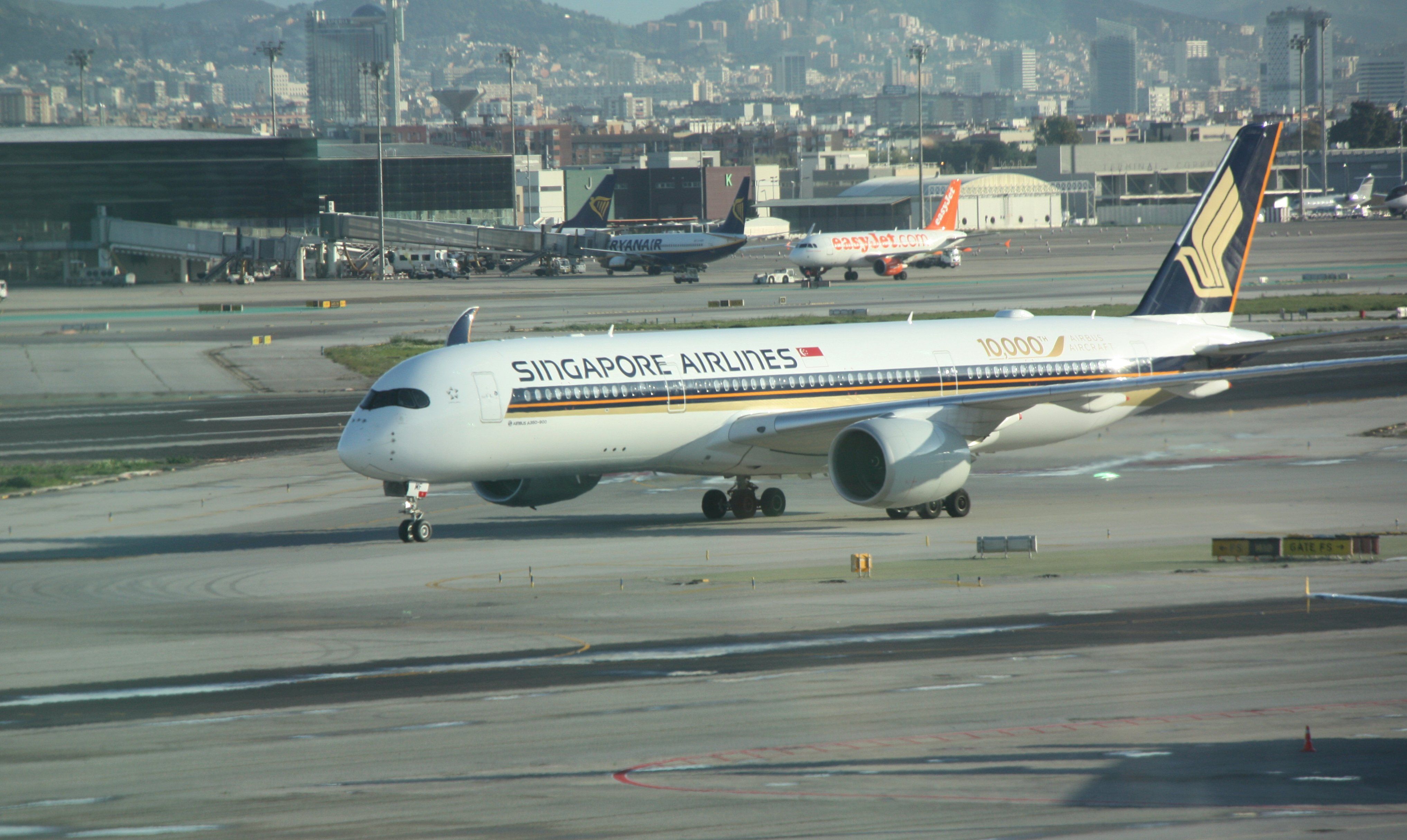 Aterratge de l'Airbus A350 de Singapore Airlines al Prat 