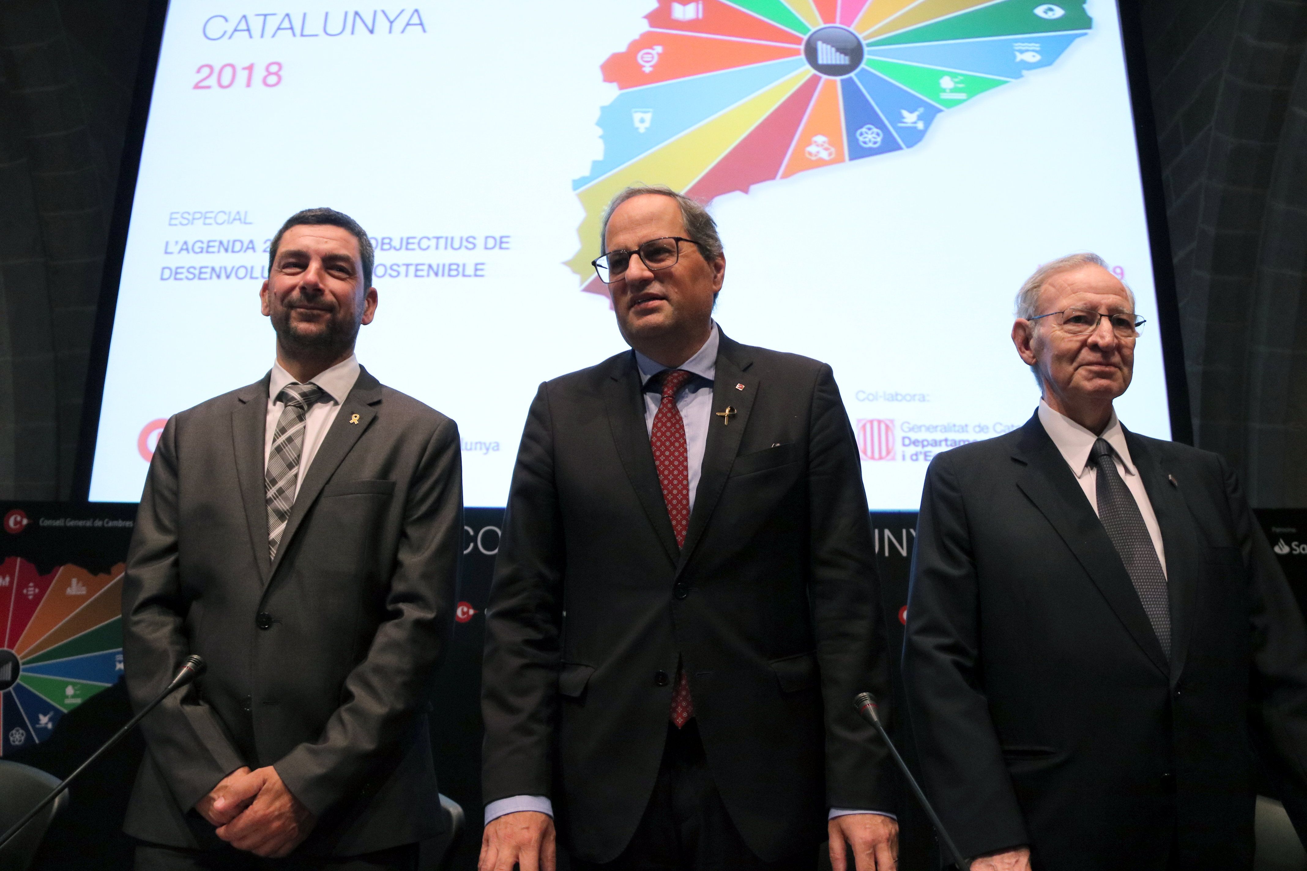 Joan Canadell, Quim Tuesta y Miquel Valls durante la presentación de la Memoria Económica de la Cámara. | ACN