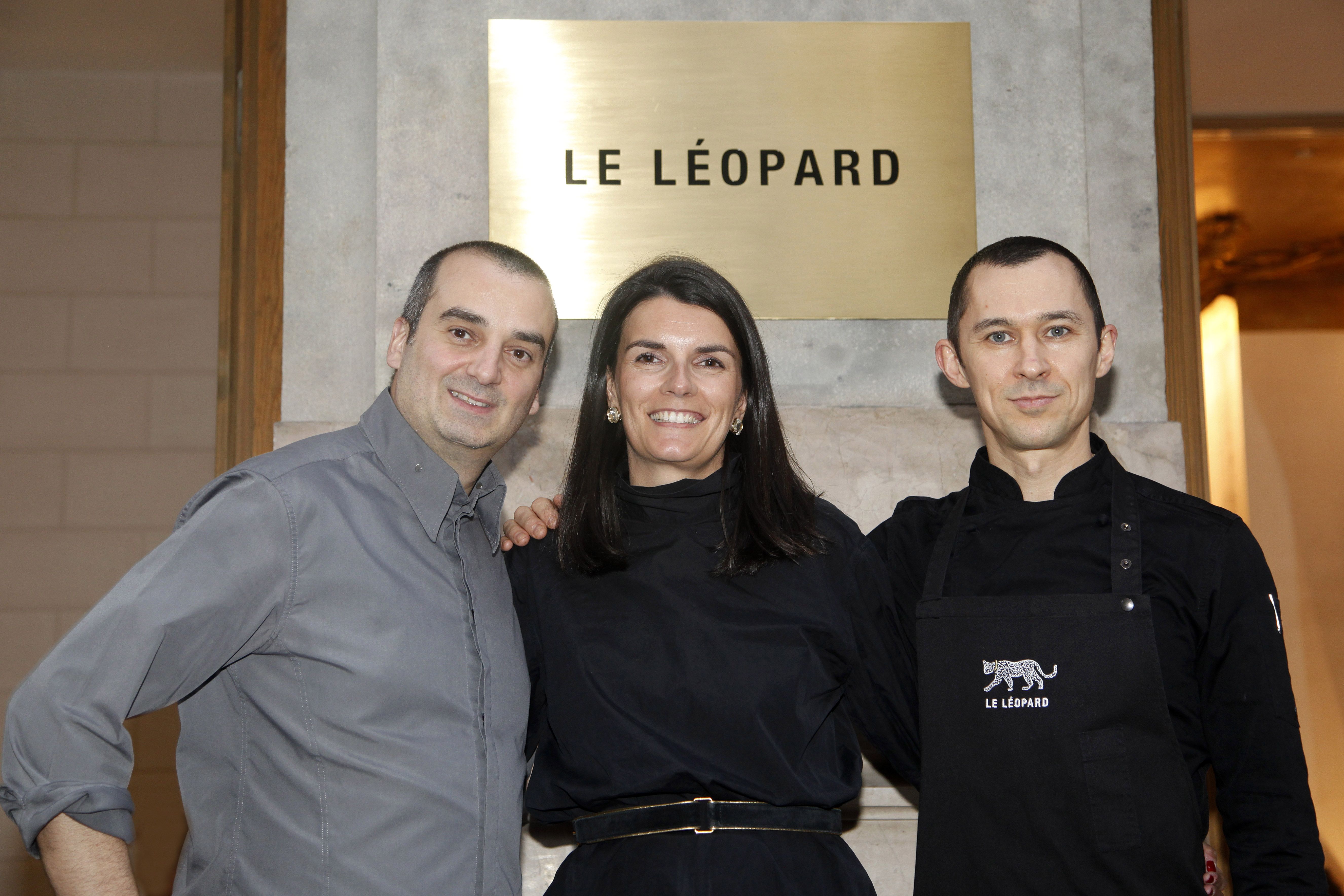 Romain Fornell (asesor gastronòmic de Le Léopard), Constance Louboutin (CEO Darial) e Ilya Fattakhov (chef de Le Léopard)