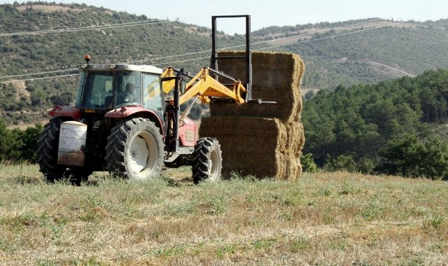 Tractors embalant la palla en un camp de cereals prop de Calaf | ACN