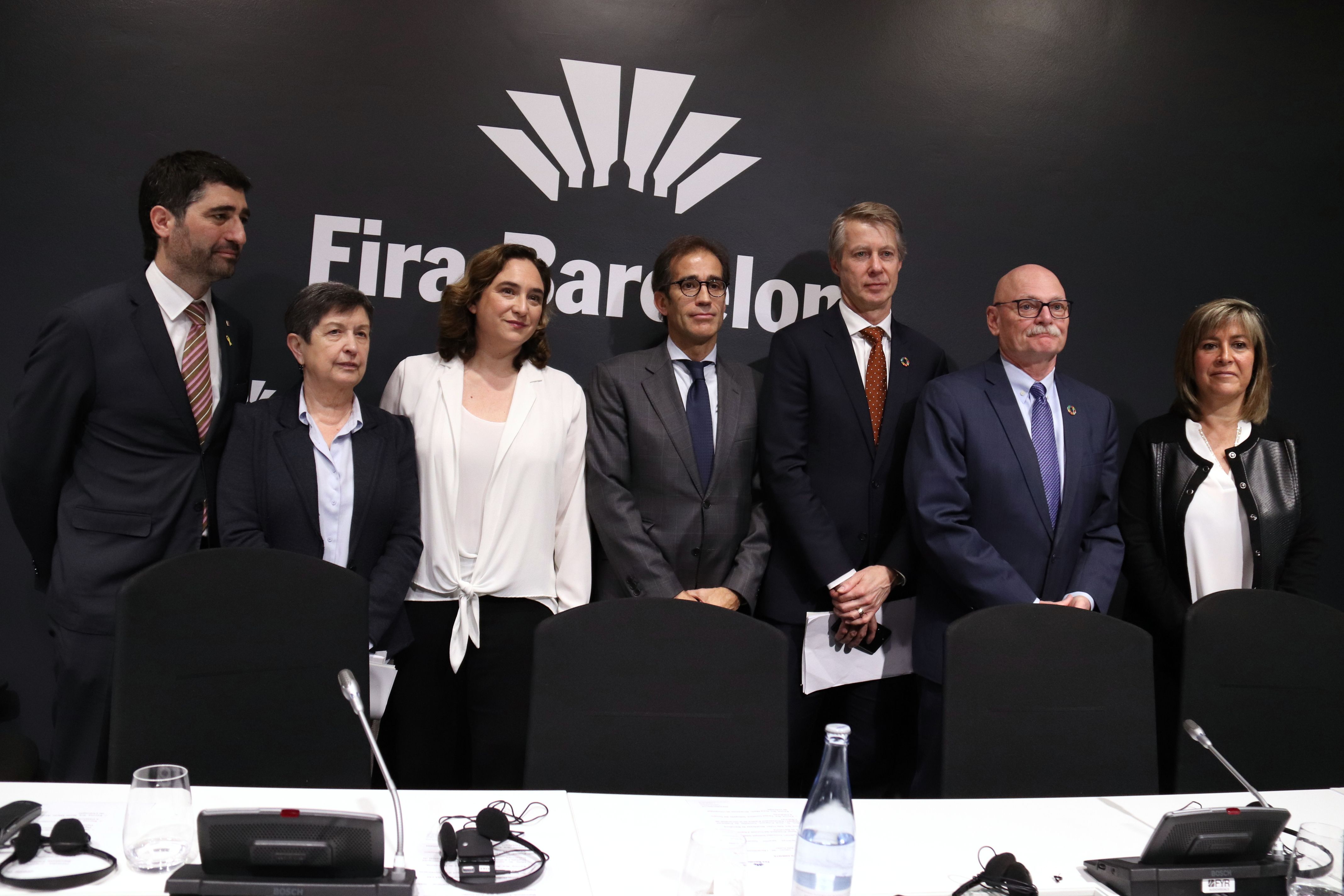 Rueda de prensa de valoración de cancelación del MWC con Ada Coláis, Pau Relats, John Hoffman, Jordi Puingeró, Núria Marin, Mates Granryd, Teresa Cunillera y Núria Marín | ACN