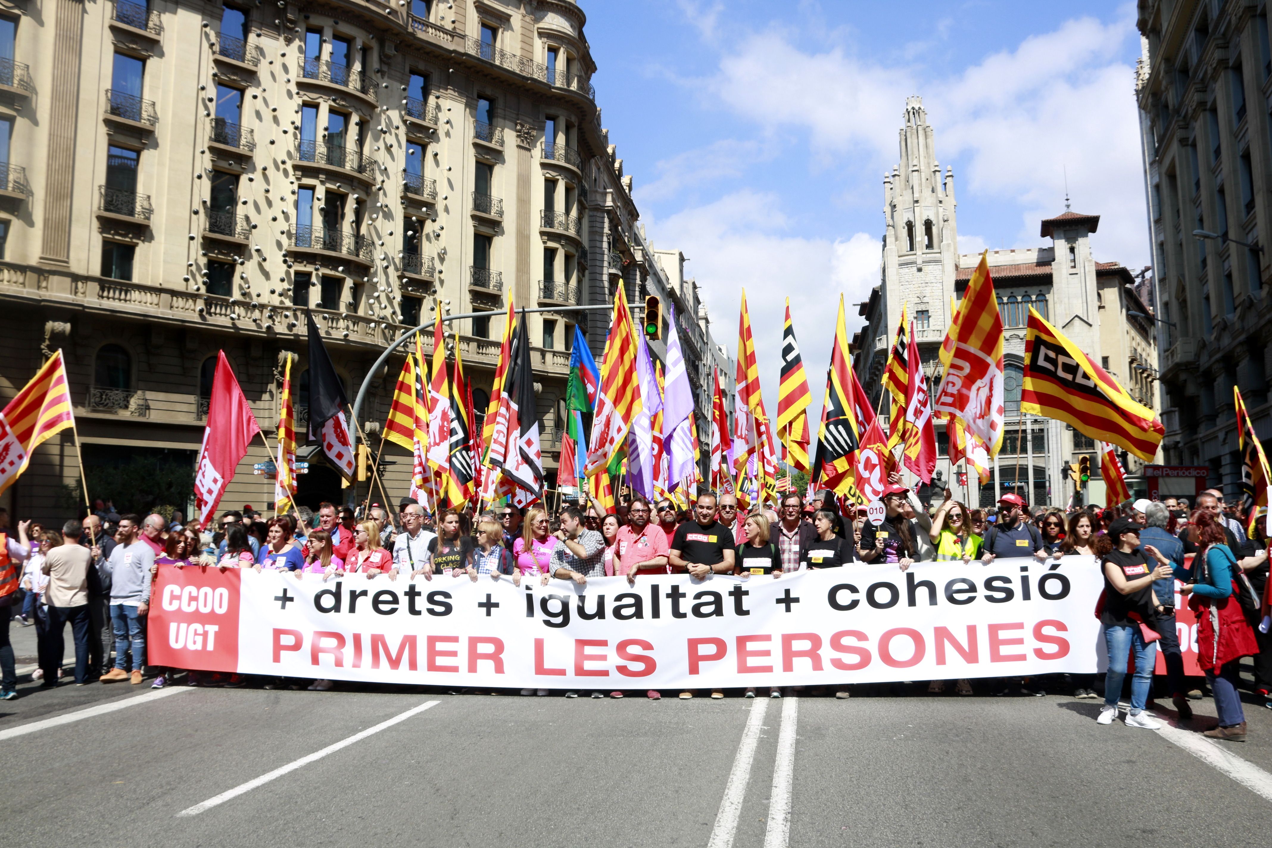 La capçalera de la manifestació del Primer de Maig | ACN