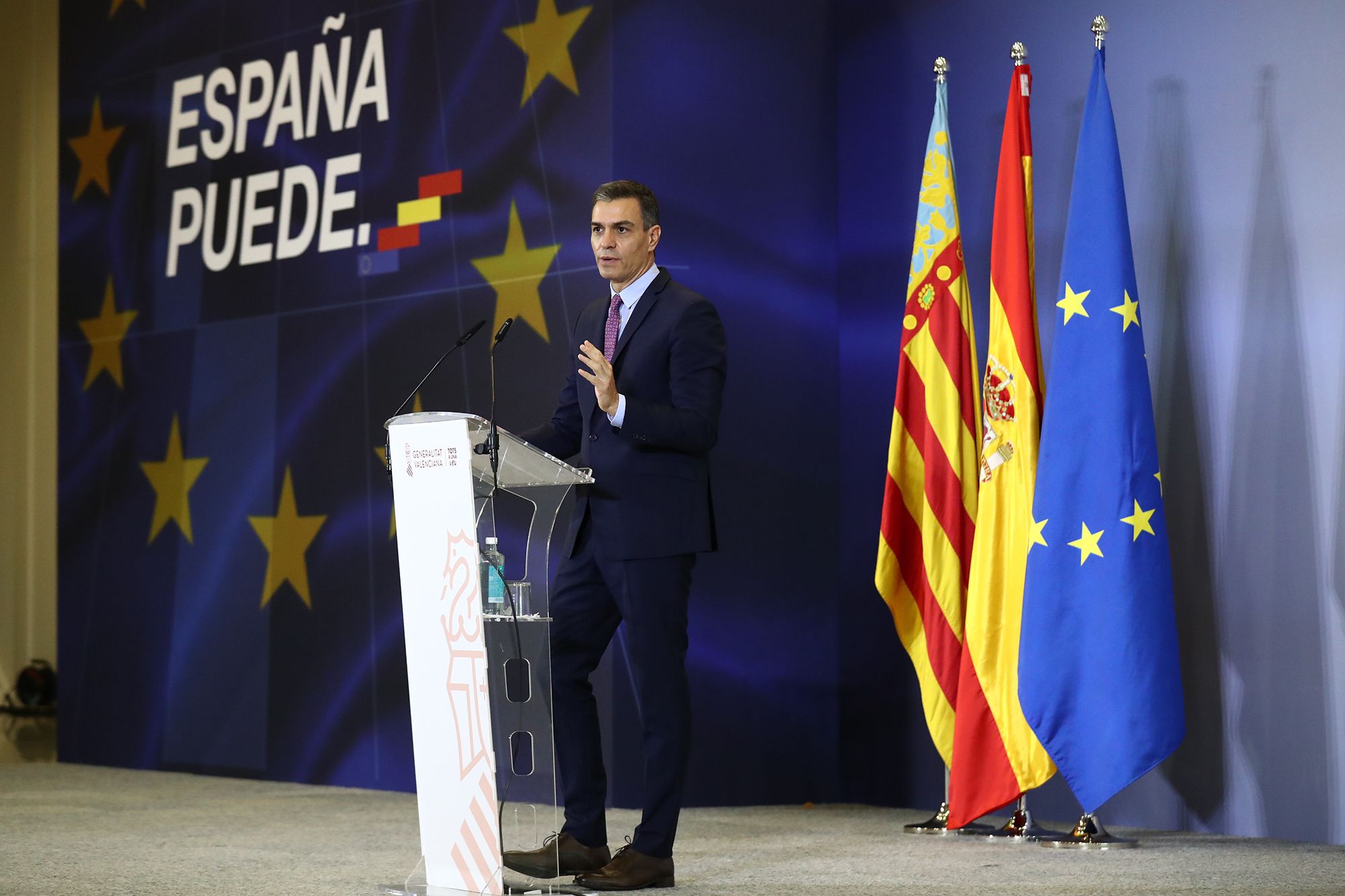 Sánchez, durant la presentació del programa 'España Puede' a València | Moncloa