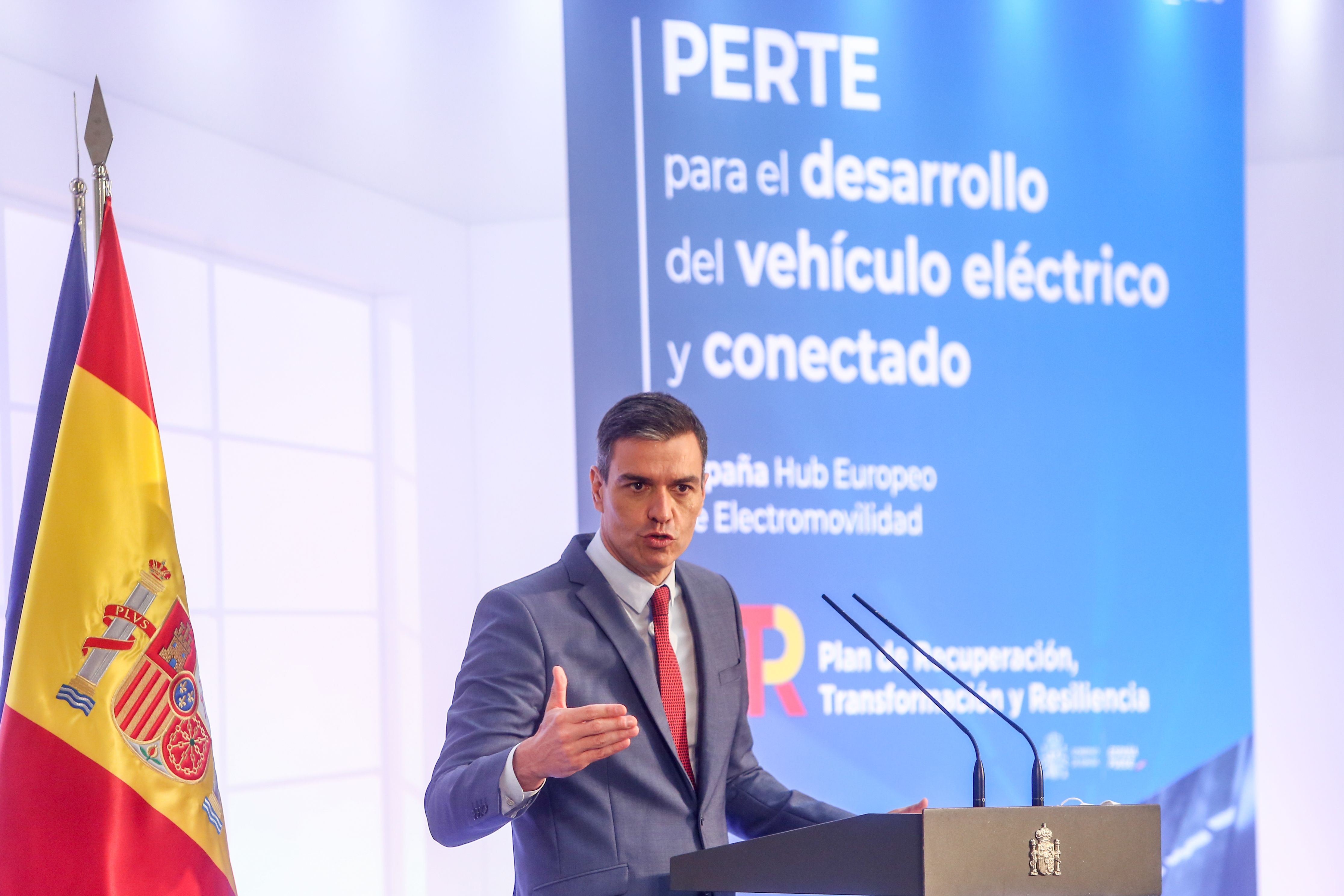 El president del Govern espanyol, Pedro Sánchez, durant la presentació del PERTE del vehicle elèctric | Europa Press