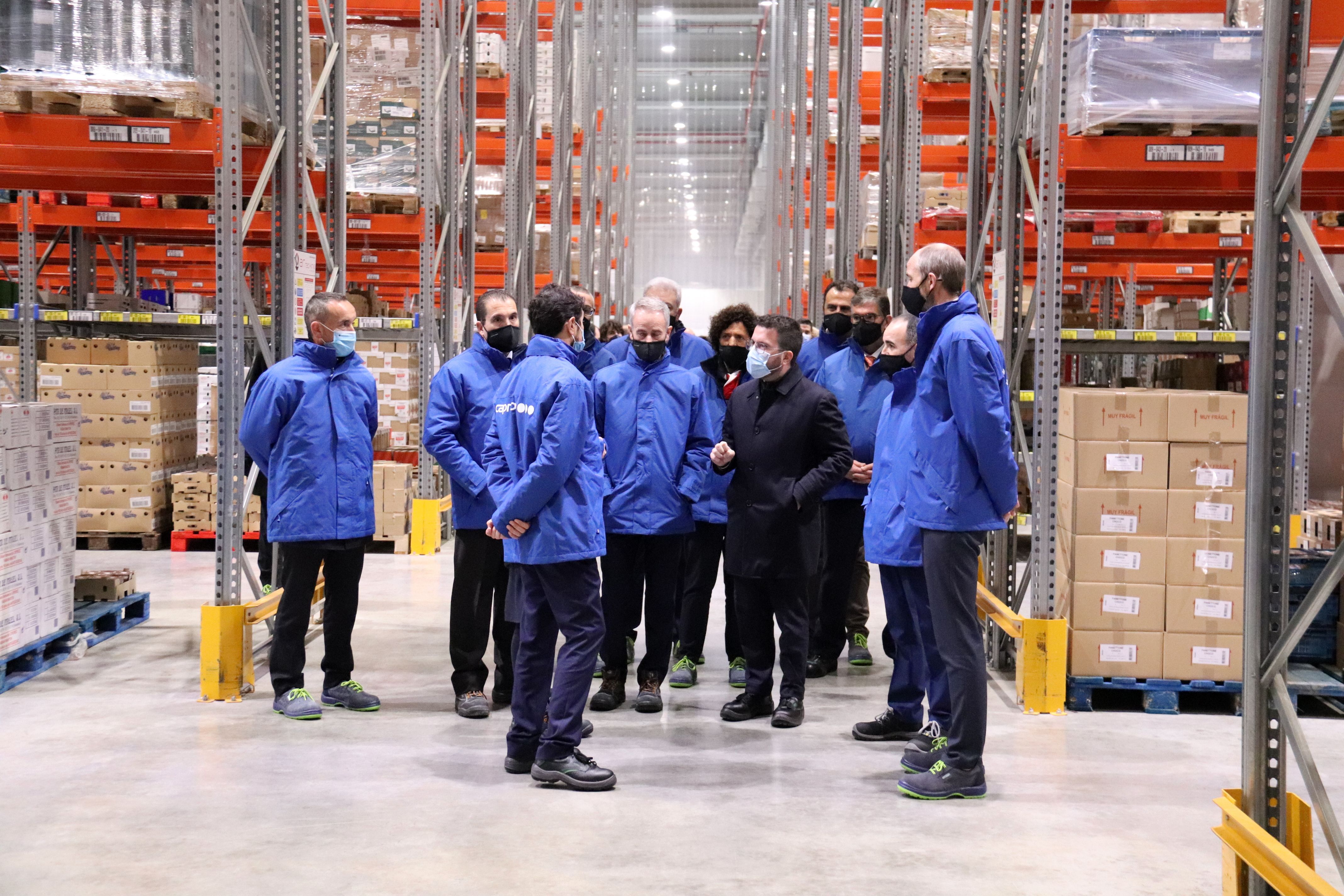 El presidente de la Generalitat, Pere Aragonés, durante su visita a las instalaciones de Caprabo a la ZAL | ACN