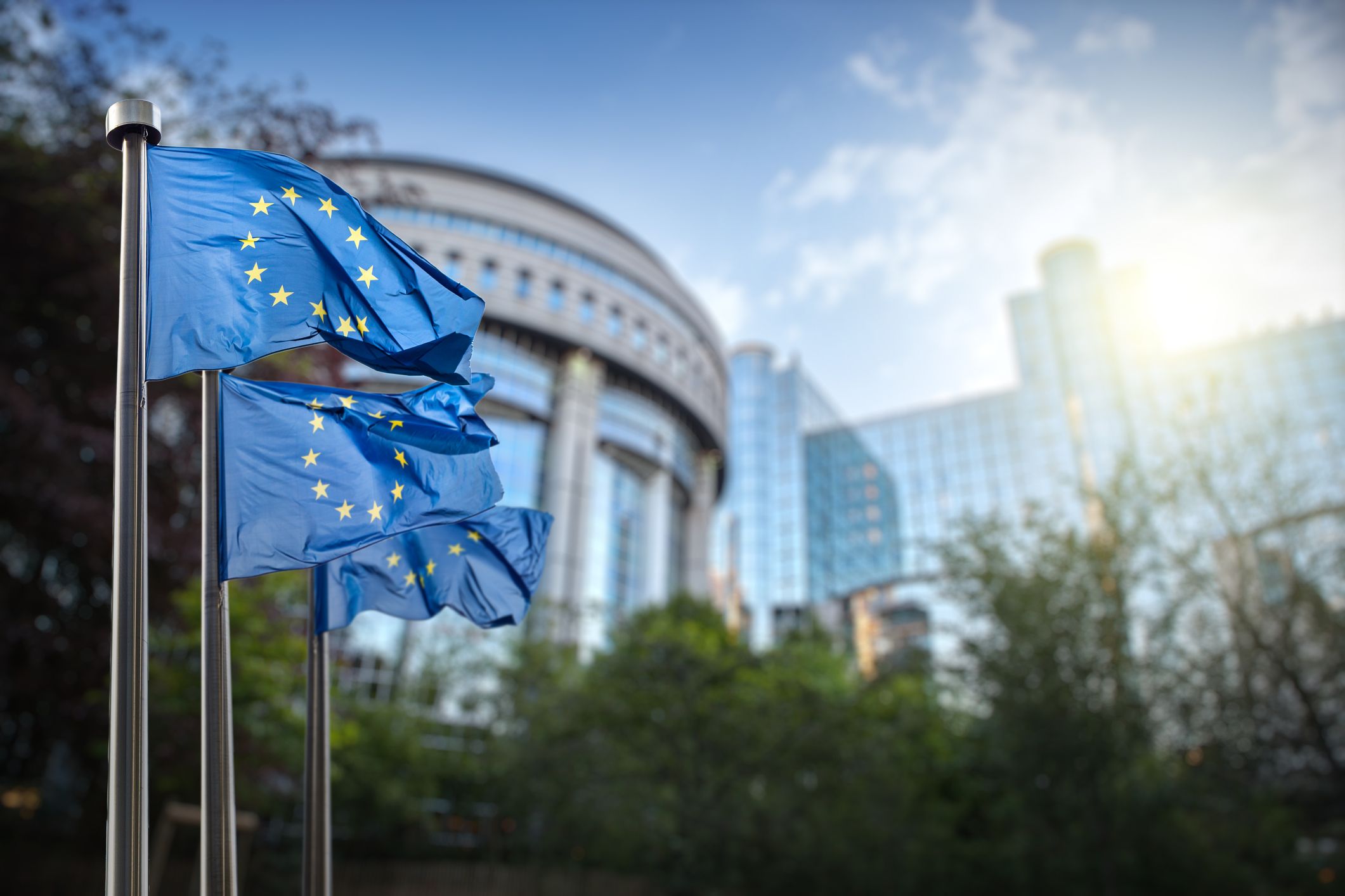 Banderas de la Unión Europea frente al Parlamento de Bruselas | iStock