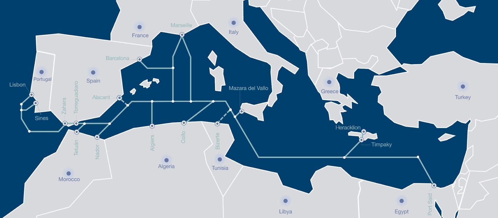 La infraestructura submarina entrará en funcionamiento en 2024, con la activación del primer tramo que conectará Lisboa, Barcelona y Marsella | Cedida