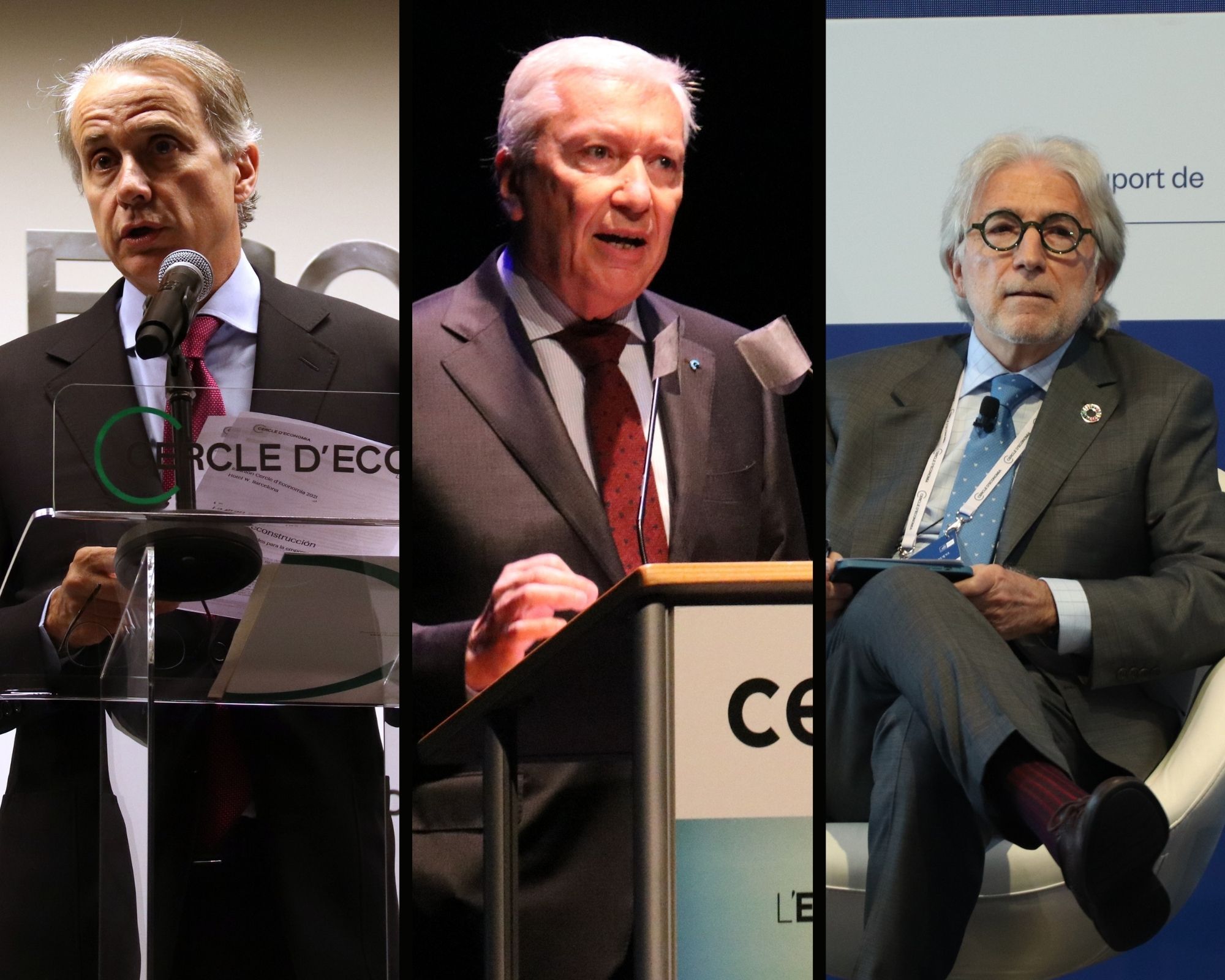 Els presidents del Cercle d'Economia, Cecot i Foment del Treball, Javier Faus, Antoni Abad i Josep Sánchez Llibre | ACN/Elaboració pròpia