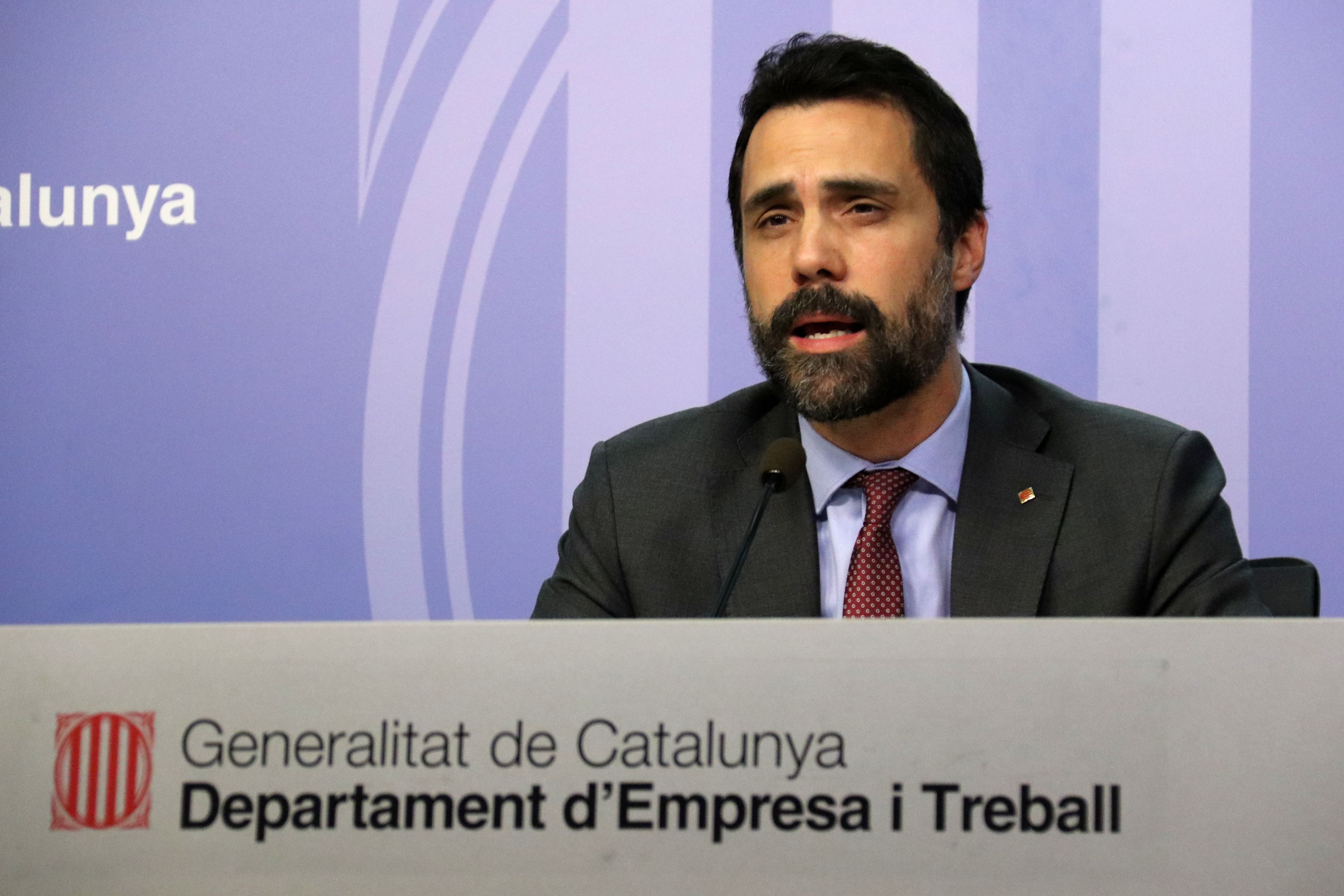 El conseller de Empresa i Treball, Roger Torrent, en la rueda de prensa de valoración de los datos de paro de junio | ACN