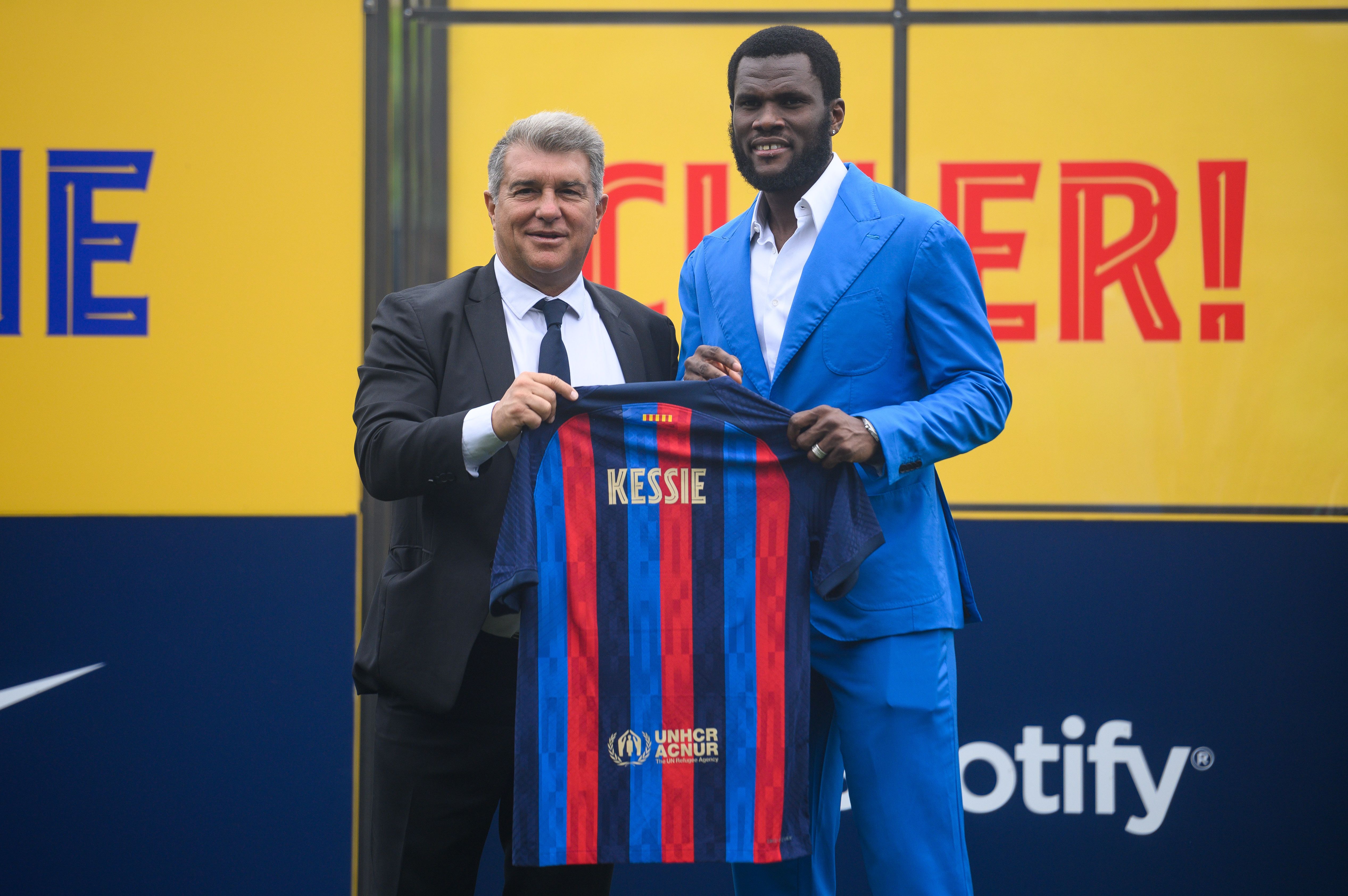 El president del FC Barcelona, Joan Laporta, en la presentació de Frank Kessie com a nou futbolista del primer equip del Barça | Gerard Franco / DAX /ZUMA Press / DPA / Europa Press