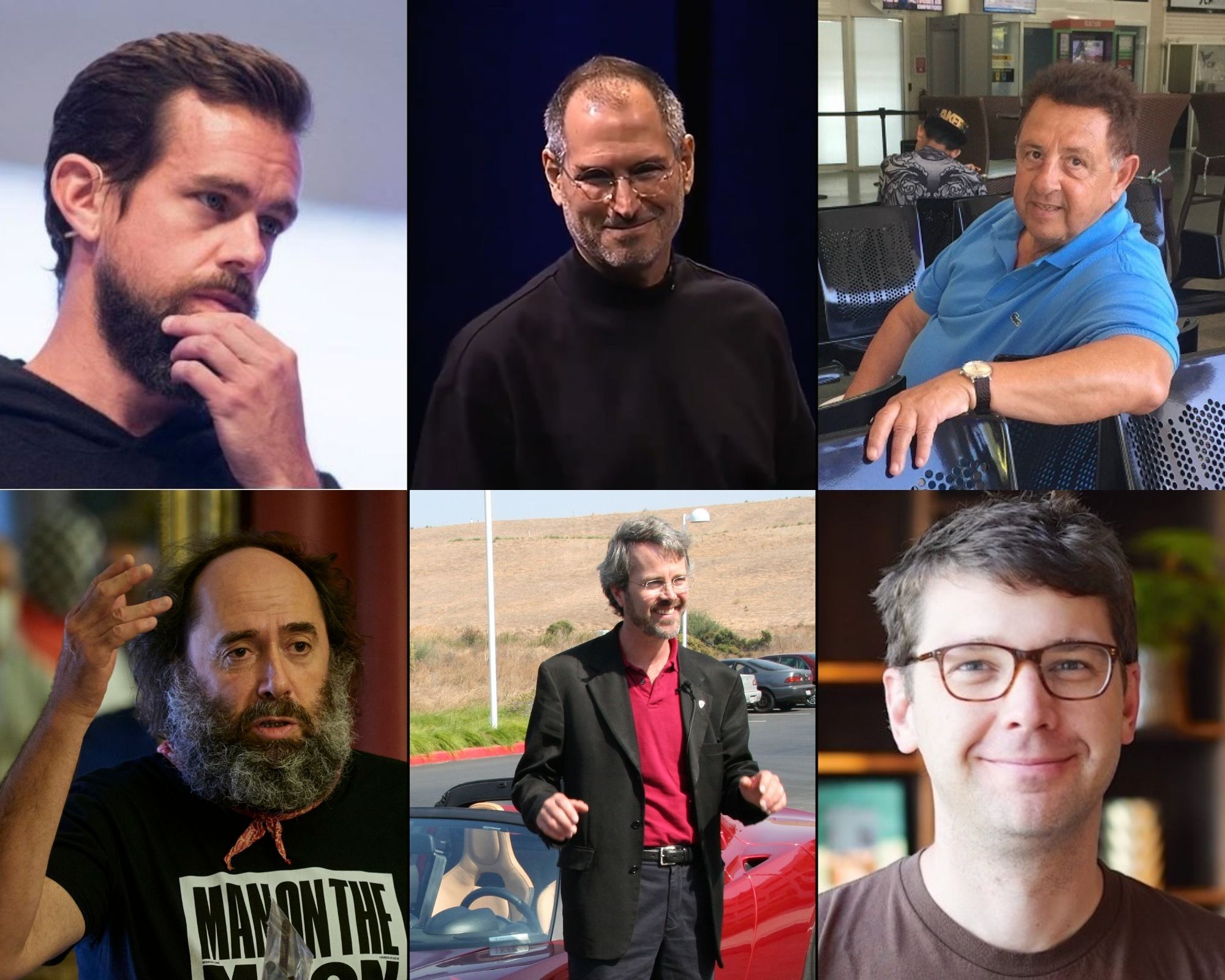 Jack Dorsey (Twitter), Steve Jobs (Apple), José Figueras (Figueras), Mikel Urmeneta (Kukuxumuxu), Martin Eberhard (Tesla) y Andrew Mason (Groupon) 