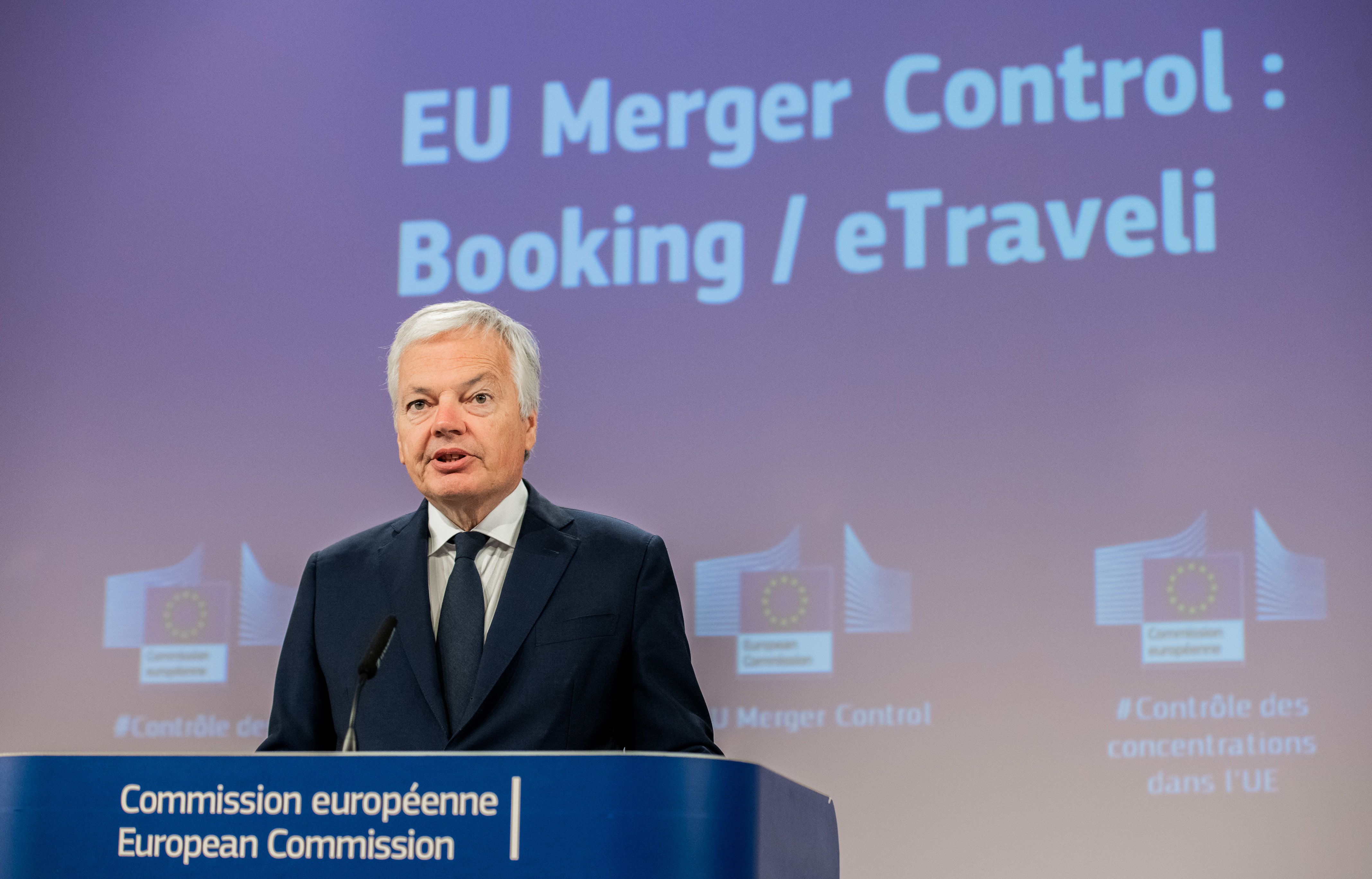 El comisario interino de Competencia, Didier Reynders, durante la rueda de prensa sobre el bloqueo de la compra de eTraveli | ACN