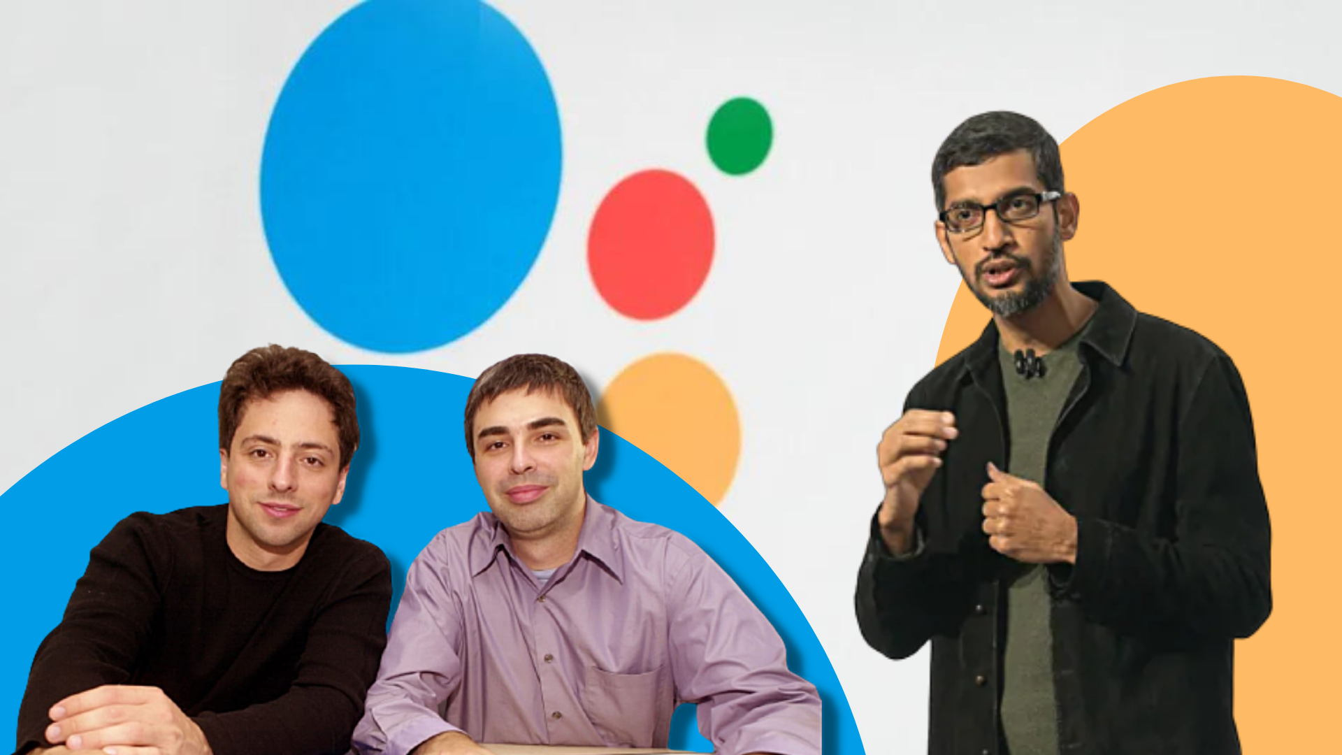  Montaje de Larry Page y Sergey Brin, fundadores de Google, con el actual CEO de la compañía, Sundar Pichai | VIA Empresa