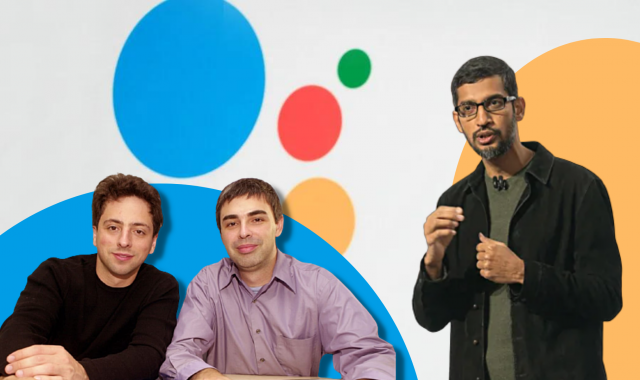  Montaje de Larry Page y Sergey Brin, fundadores de Google, con el actual CEO de la compañía, Sundar Pichai | VIA Empresa