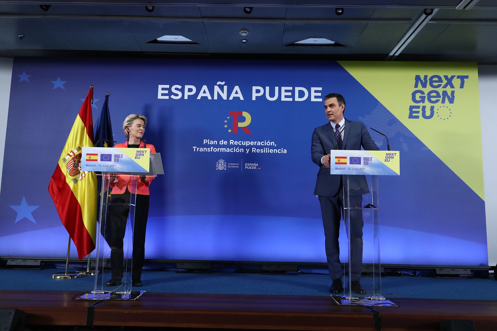 Ursula Von der Leyen i Pedro Sánchez, en una roda de premsa | Moncloa