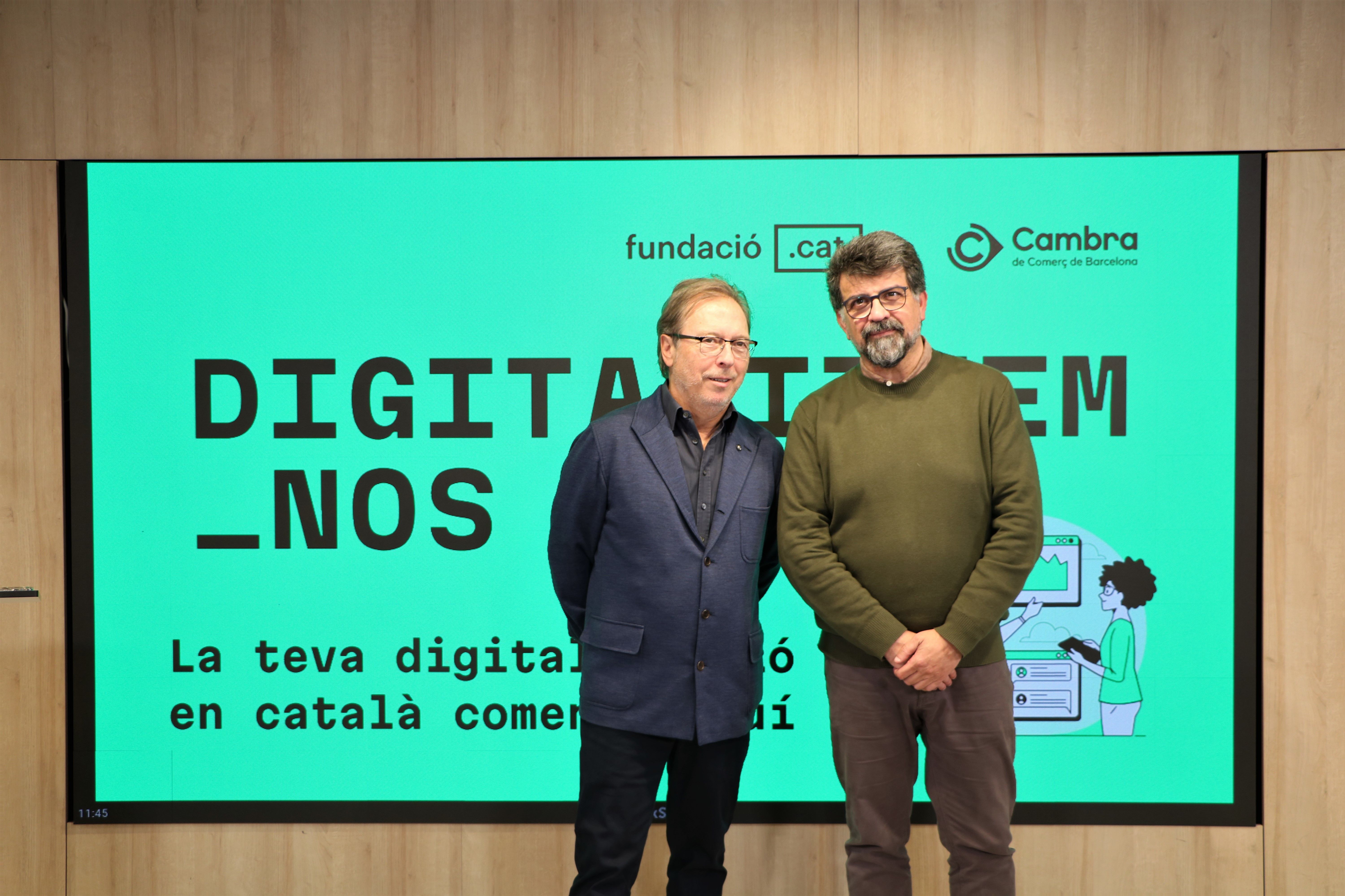 El president de la Cambra de Comerç de Barcelona, Josep Santacreu, i el president de Fundació .cat, Genís Roca, en la presentació del nou portal | ACN