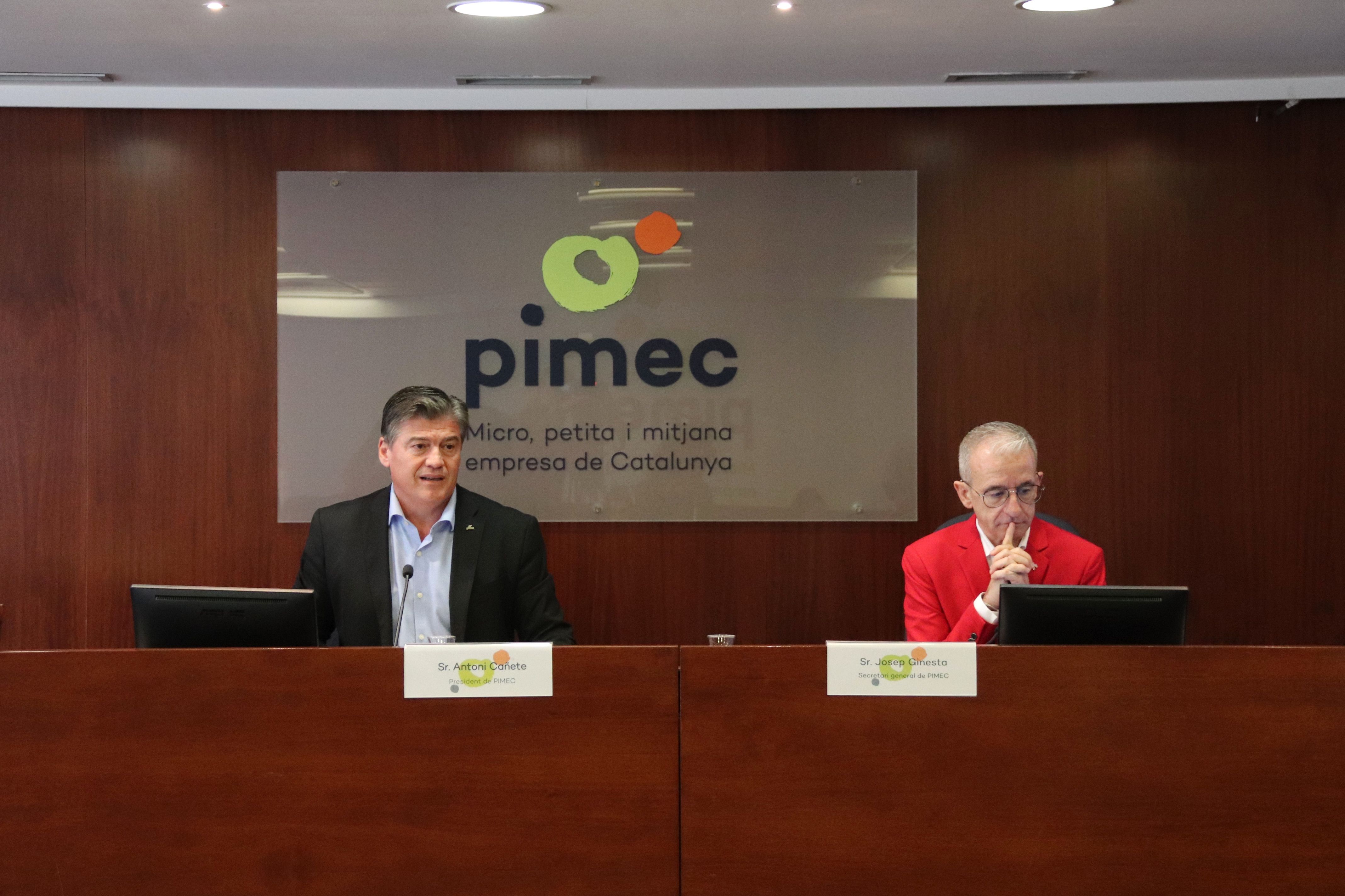 El president de Pimec, Antoni Cañete, i el secretari general de la patronal de les pimes, Josep Ginesta | ACN