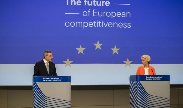 Mario Draghi i Úrsula Von der Leyen a la presentació de l'informe sobre el futur de la competitivitat europea | Europa Press