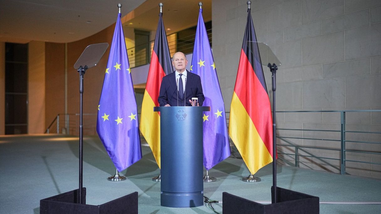 El canceller Scholz durante una conferencia de prensa | EP