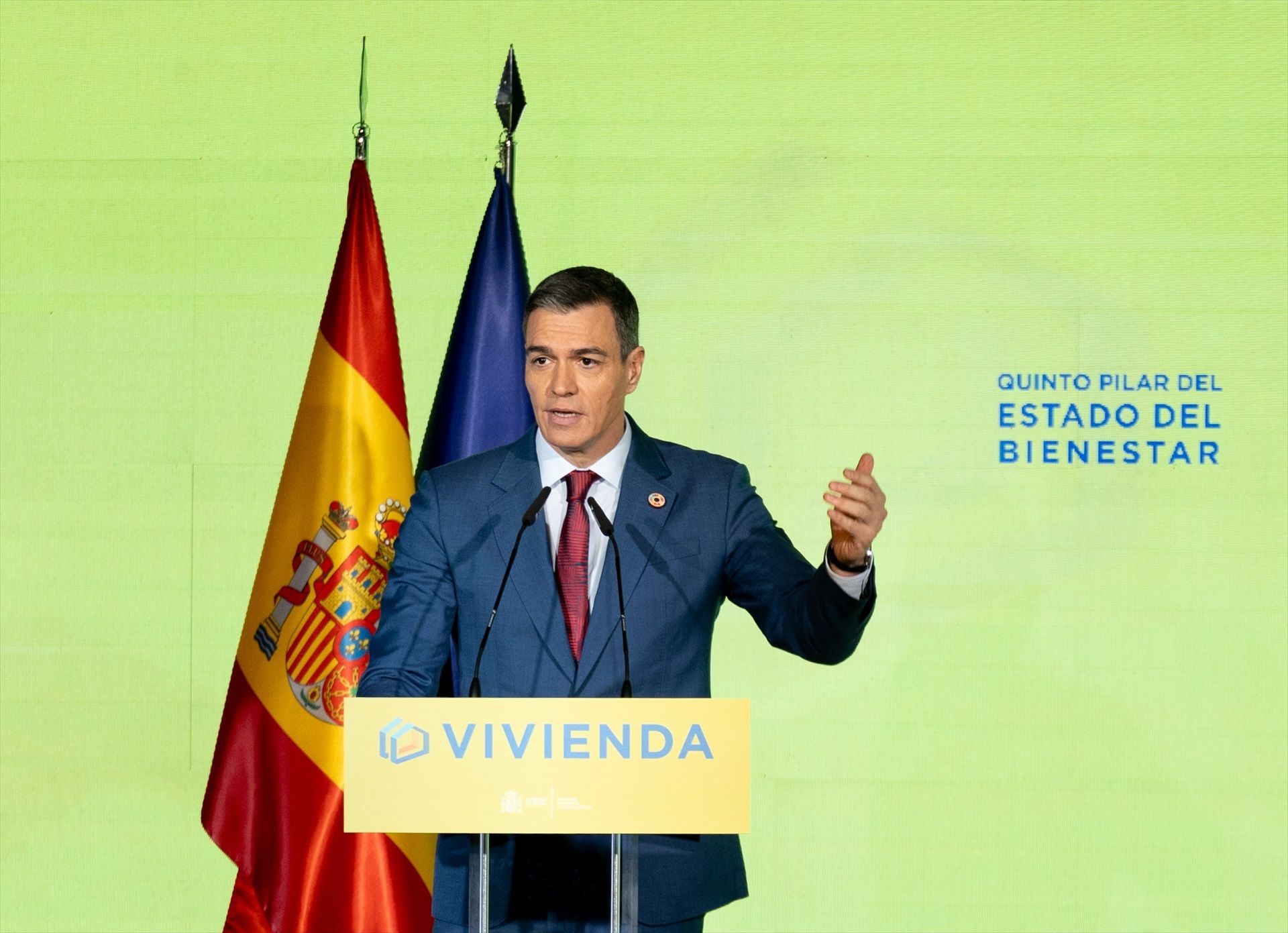 Pedro Sánchez, durante su intervención anunciando 12 medidas para abordar la problemática de la vivienda Europa Press