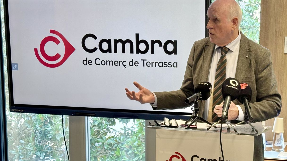 El president de la Cambra de Comerç de Terrassa, Ramon Talamàs, durant la seva intervenció en la trobada anual amb la premsa | ACN