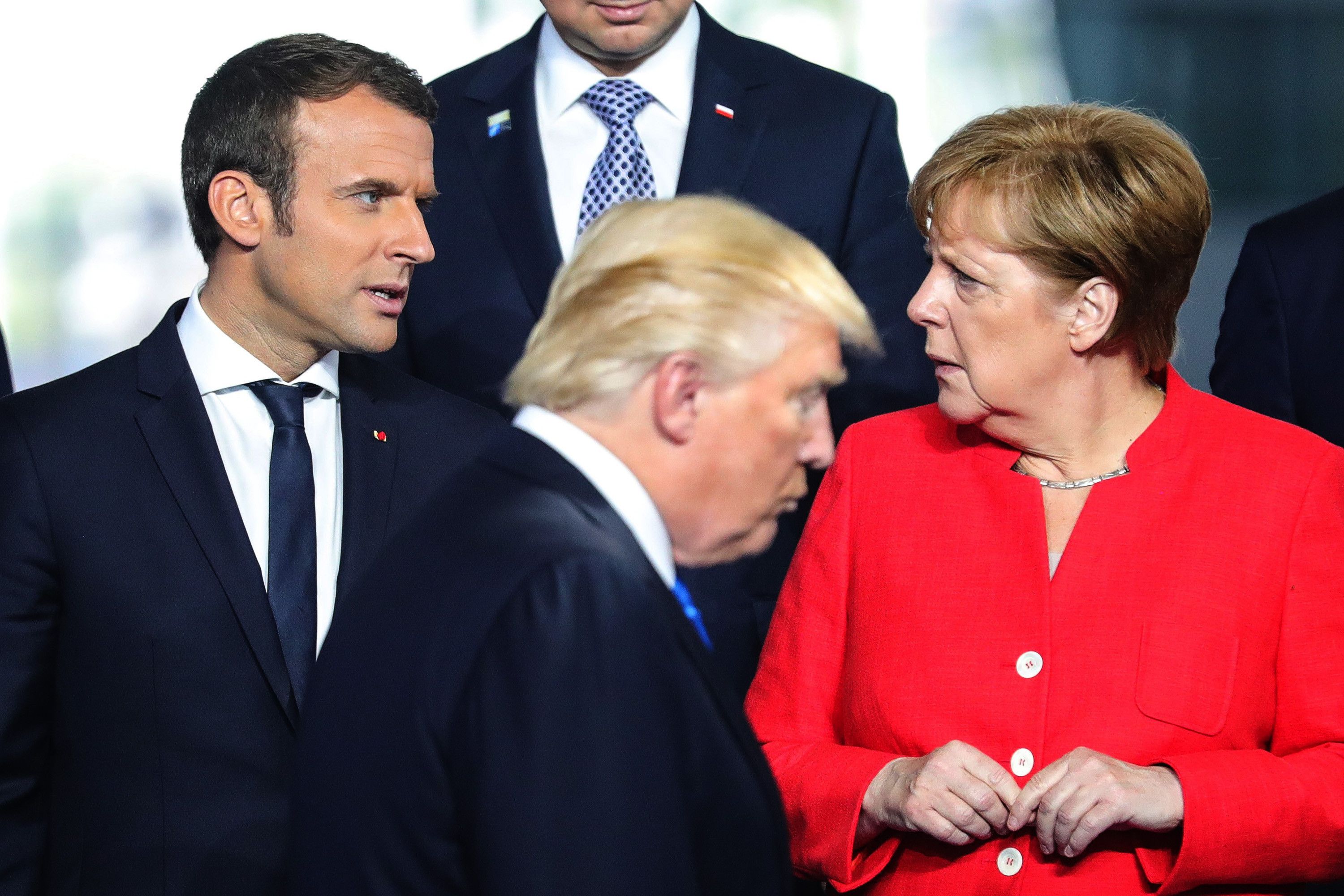 Donald Trump with Macron and Merkel