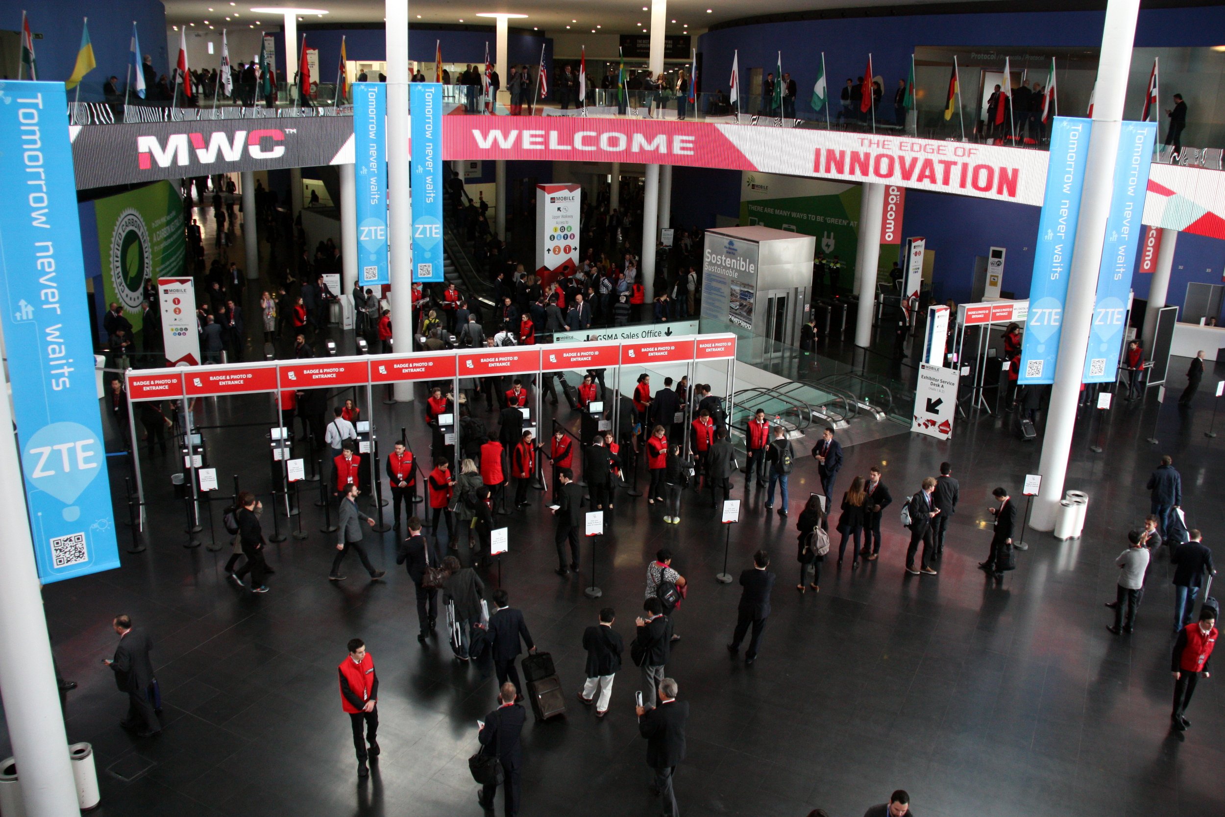 Hall Europa del recinte de Gran Via de Fira de Barcelona durant la jornada inaugural del MWC 2015